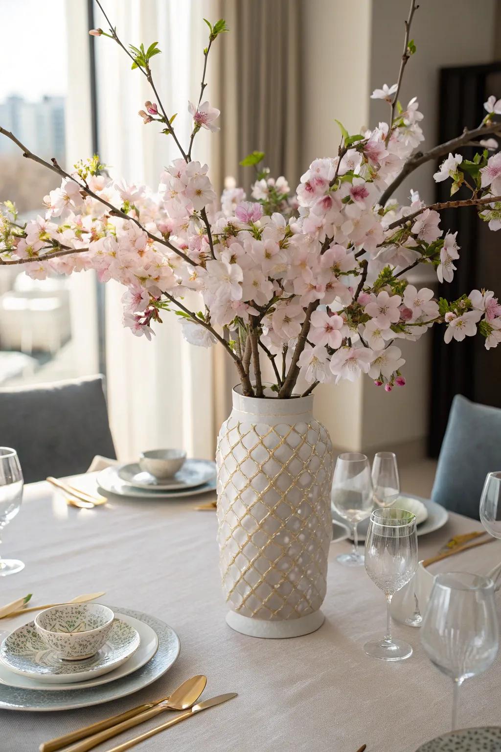 Pale bloom centerpiece, bringing a breath of spring sophistication to your home.