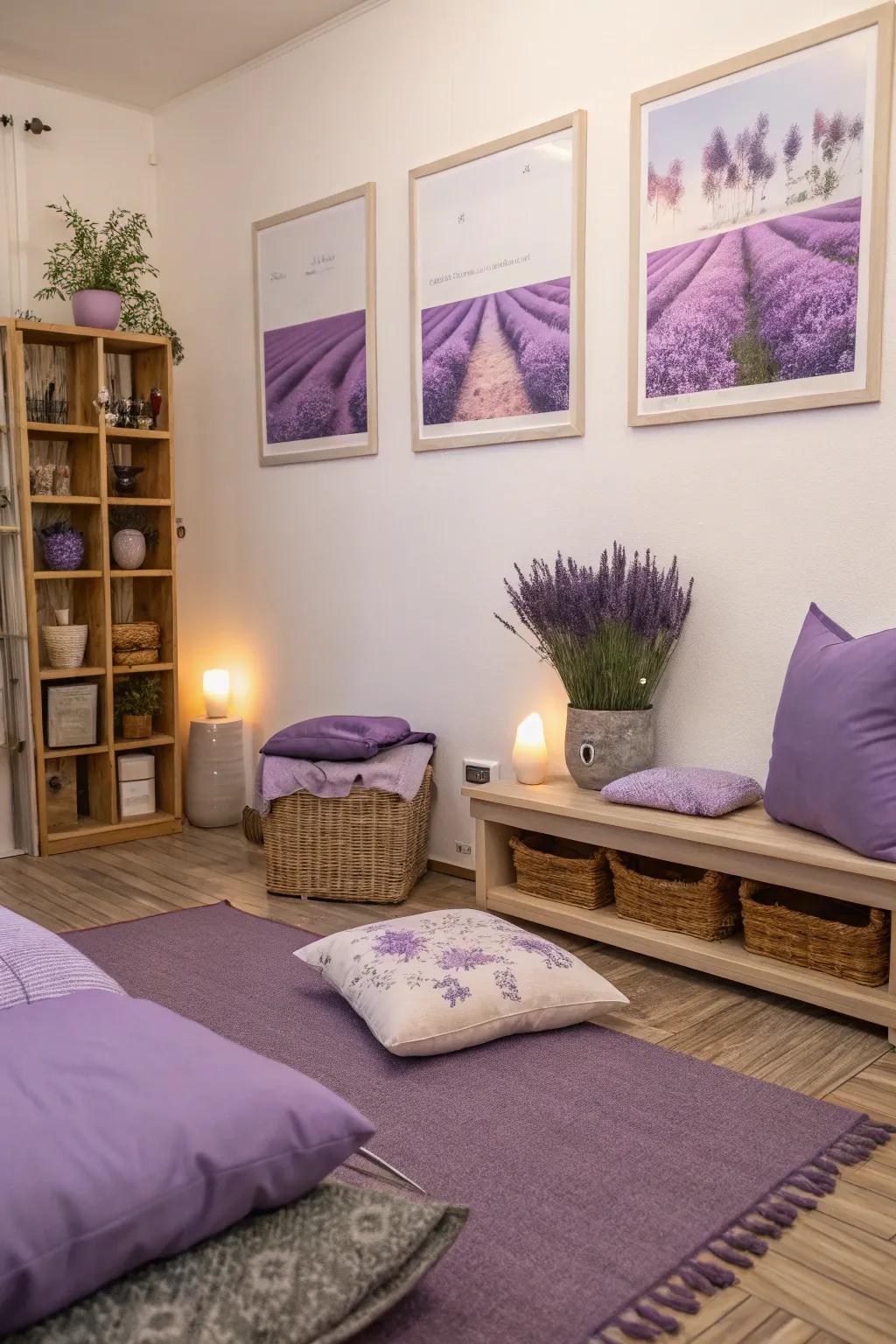 Lavender accents add a serene touch to your decor.