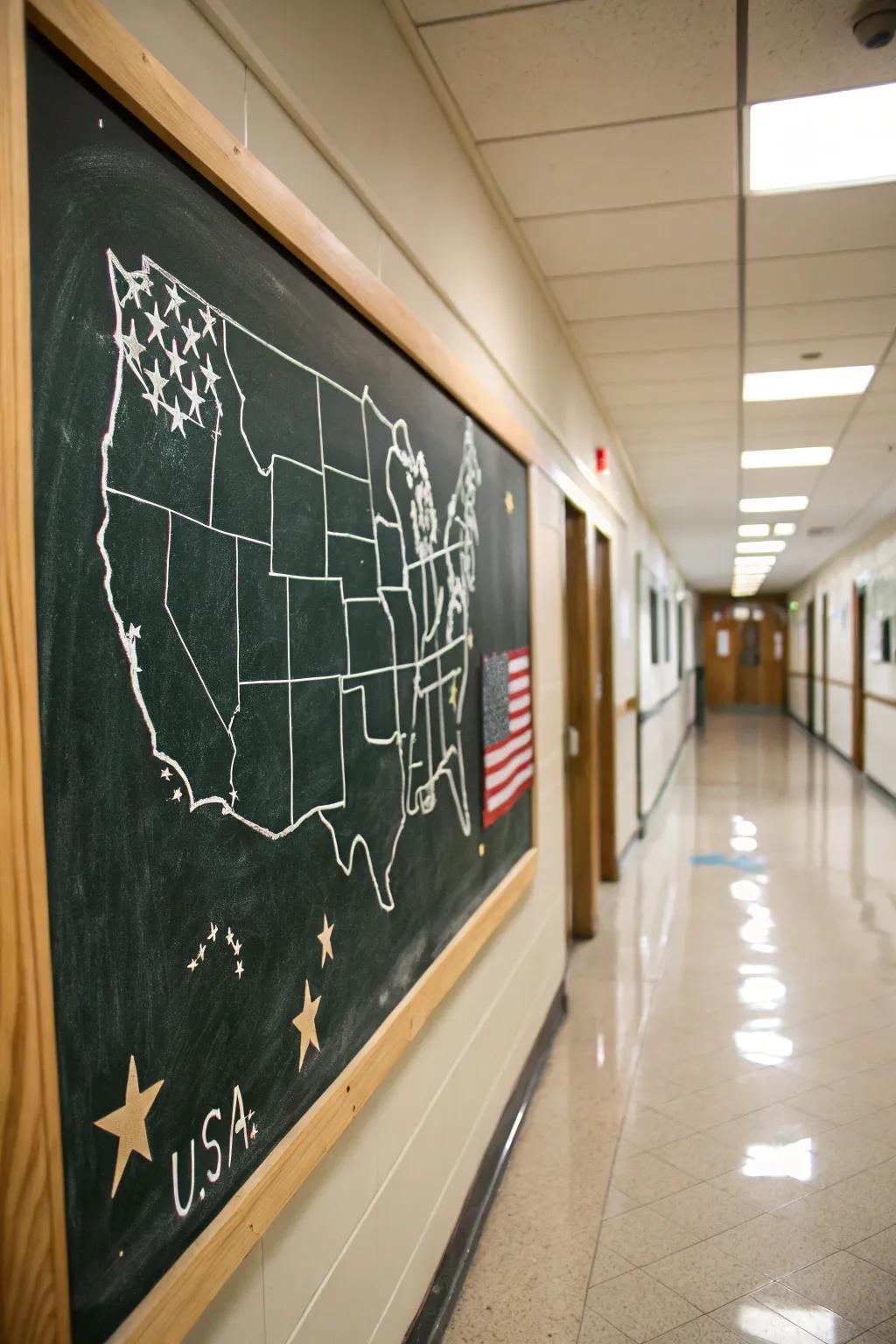 An inventive national map diagram populated with emblems.