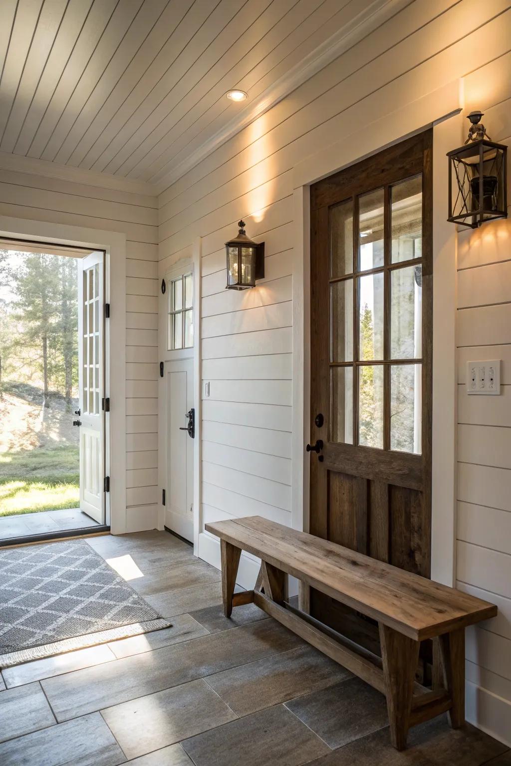 Plank paneling walls propose ageless appeal.