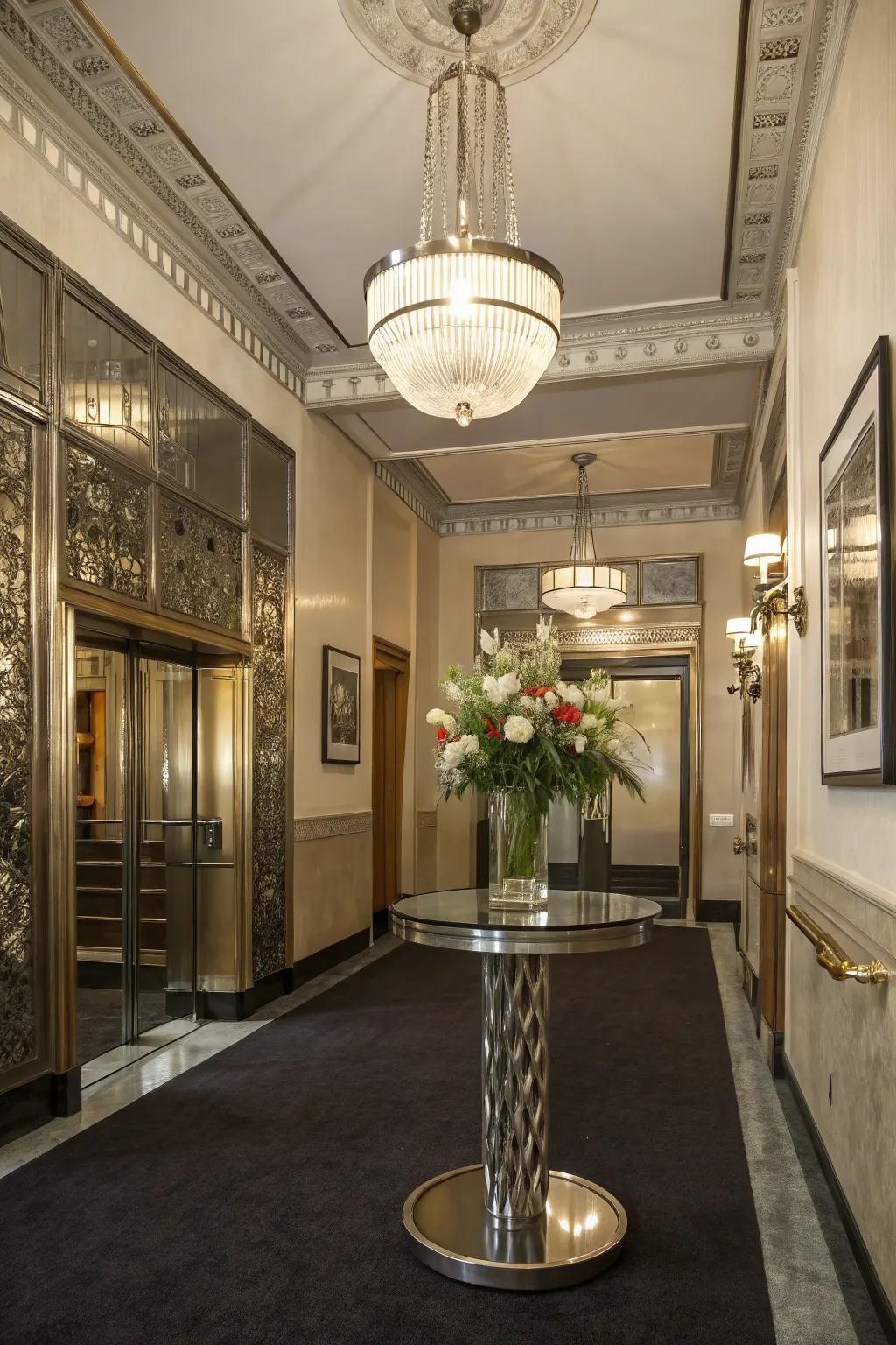 Metallic accents lending a hint of luxury to the foyer.
