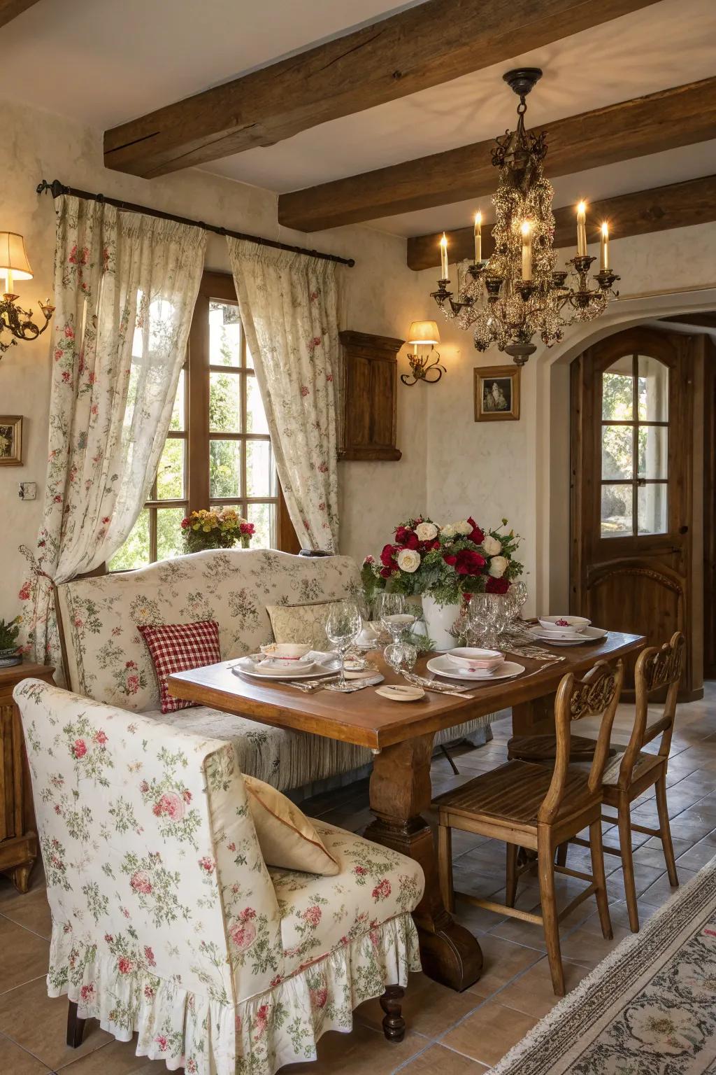 A cozy spot with flower seating for chats.