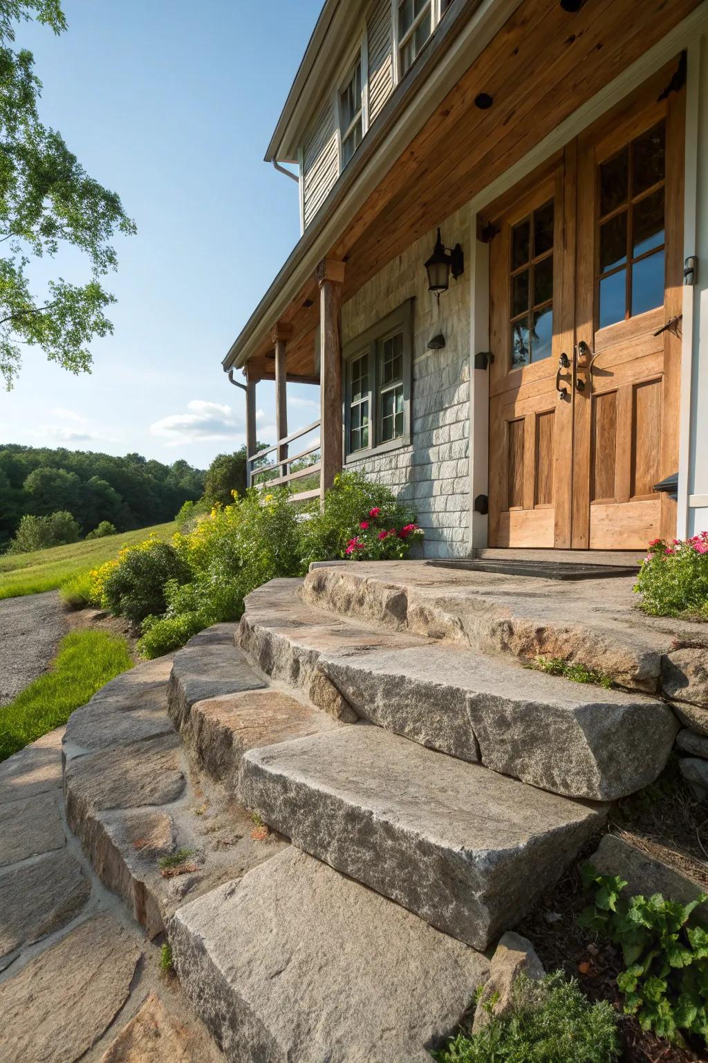 Down-to-earth slate steps charm.
