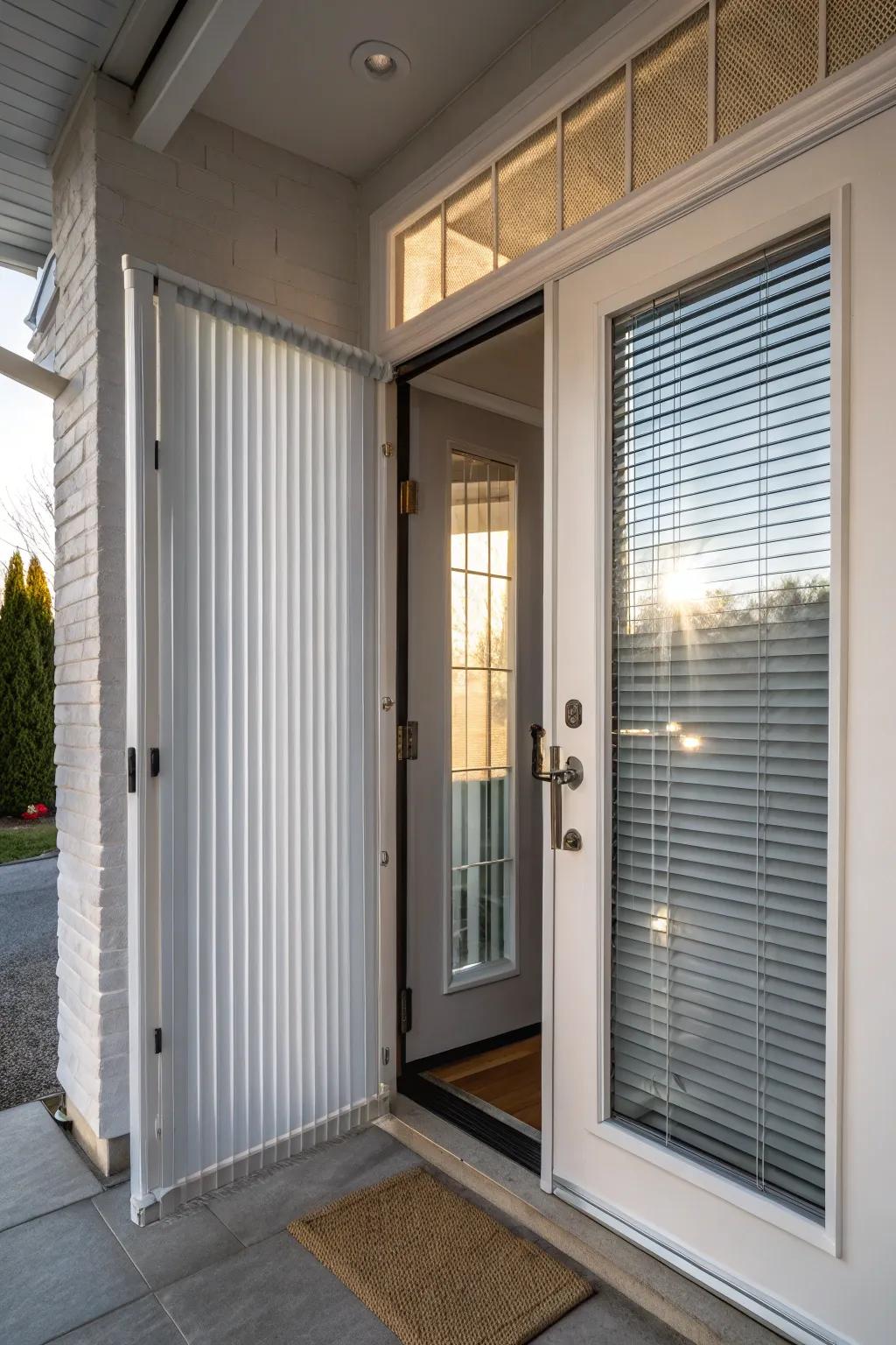 Vertical blinds offer a chic and modern look.