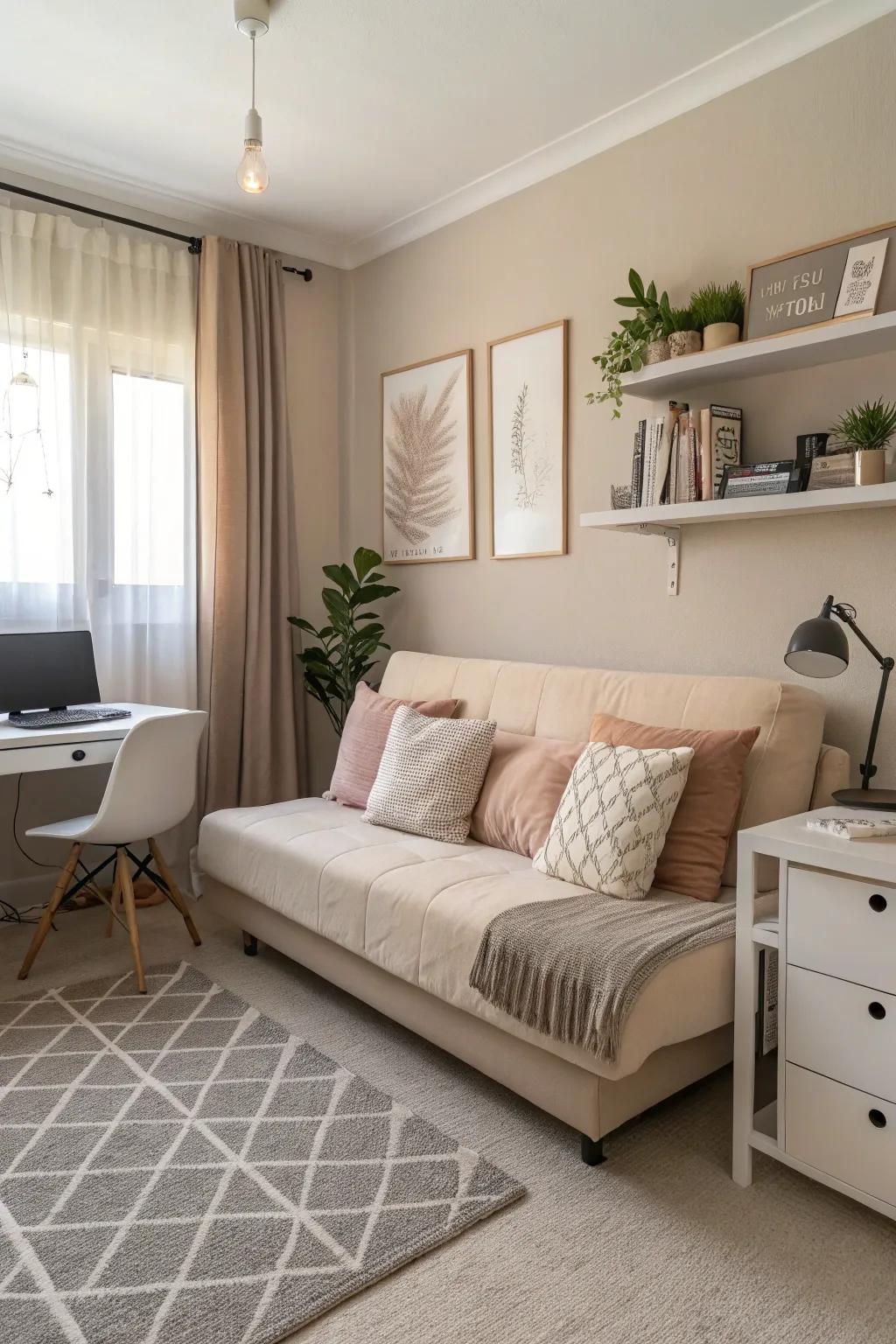 Neutral tones bring calm and sophistication to an office.