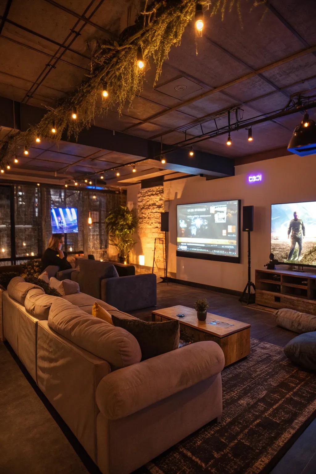 Atmospheric illumination strengthens the immersive sensation of the gaming refuge.