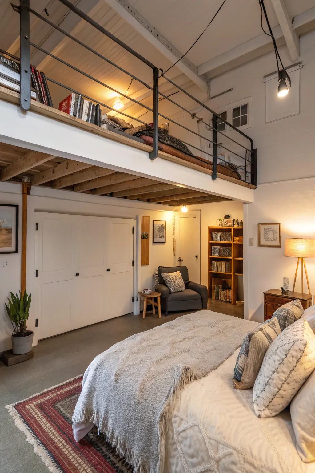 Elevated sleep quarters maximize vertical space.