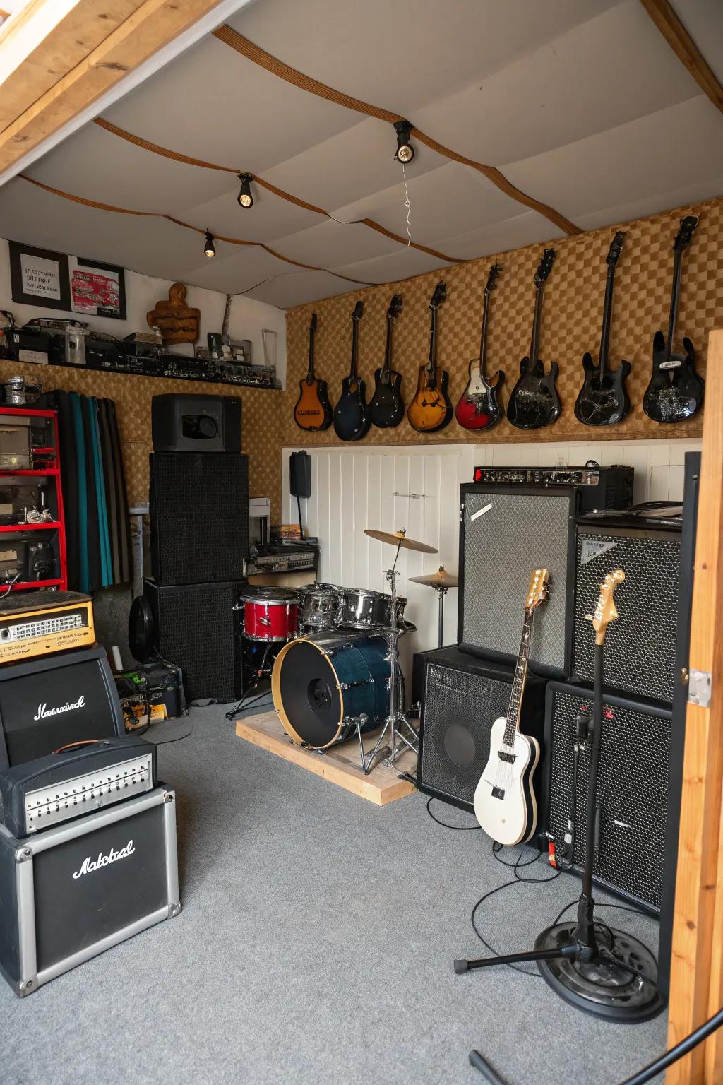 A music devotee's paradise featuring space for instruments and melodies.