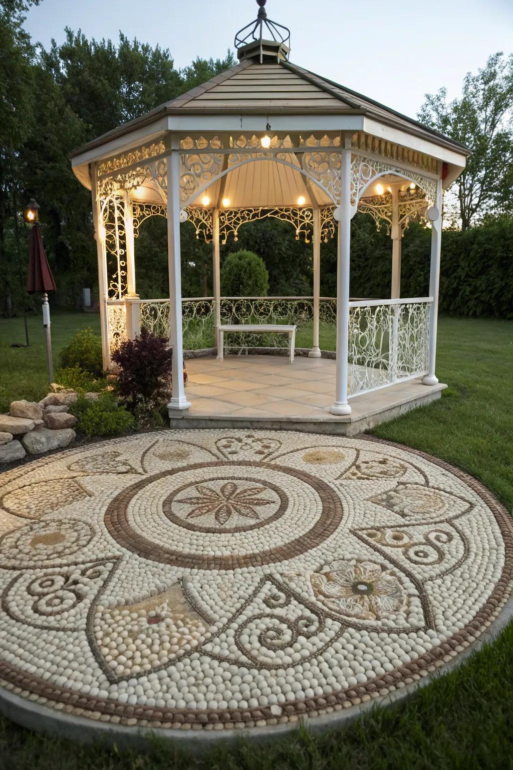Pebble mosaics transform floors into stunning art pieces with natural charm.
