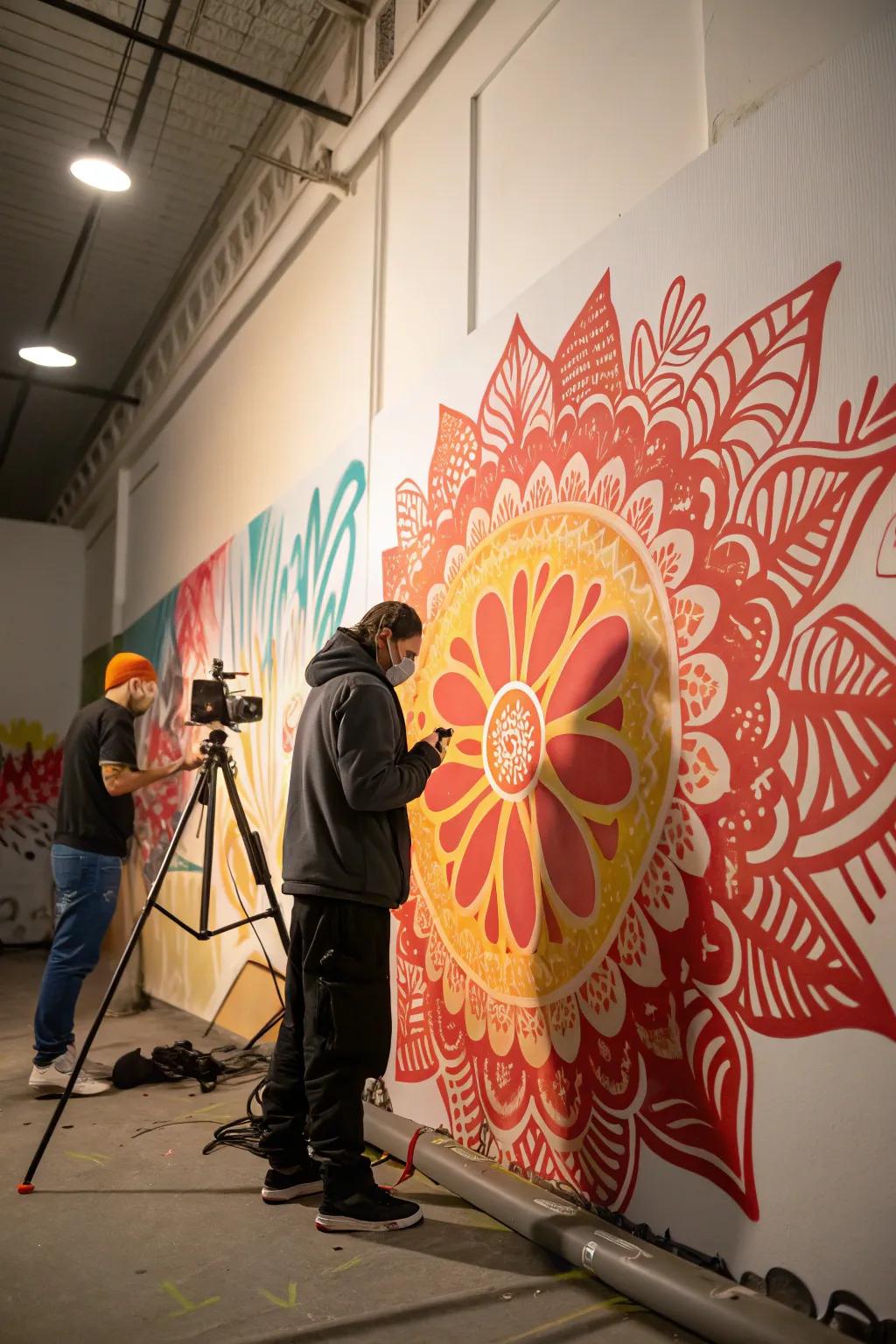 Stencil-style graffiti offering an orderly appearance in a design studio