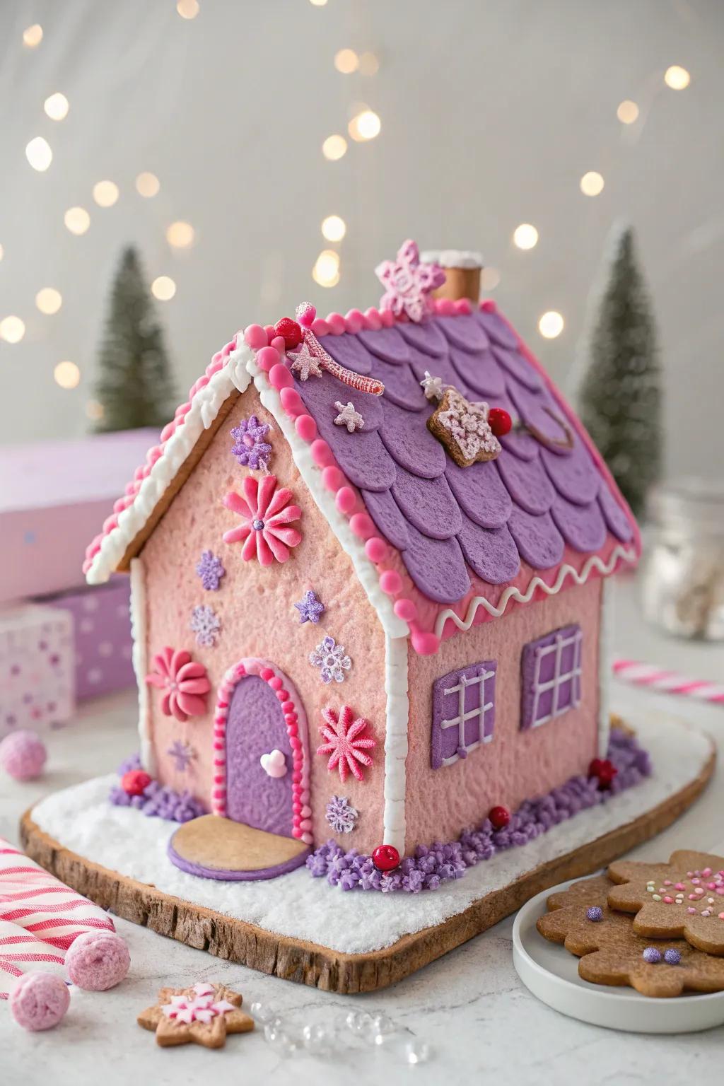 Sugar plum fairy gingerbread house with a whimsical flair.