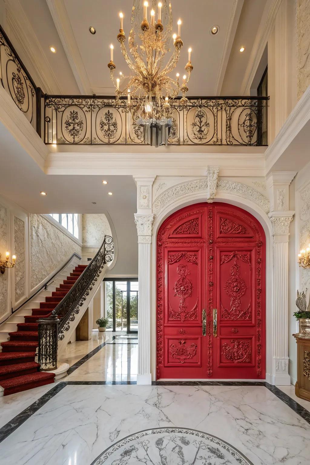 A bold front door makes a powerful initial statement in an impressive entryway.