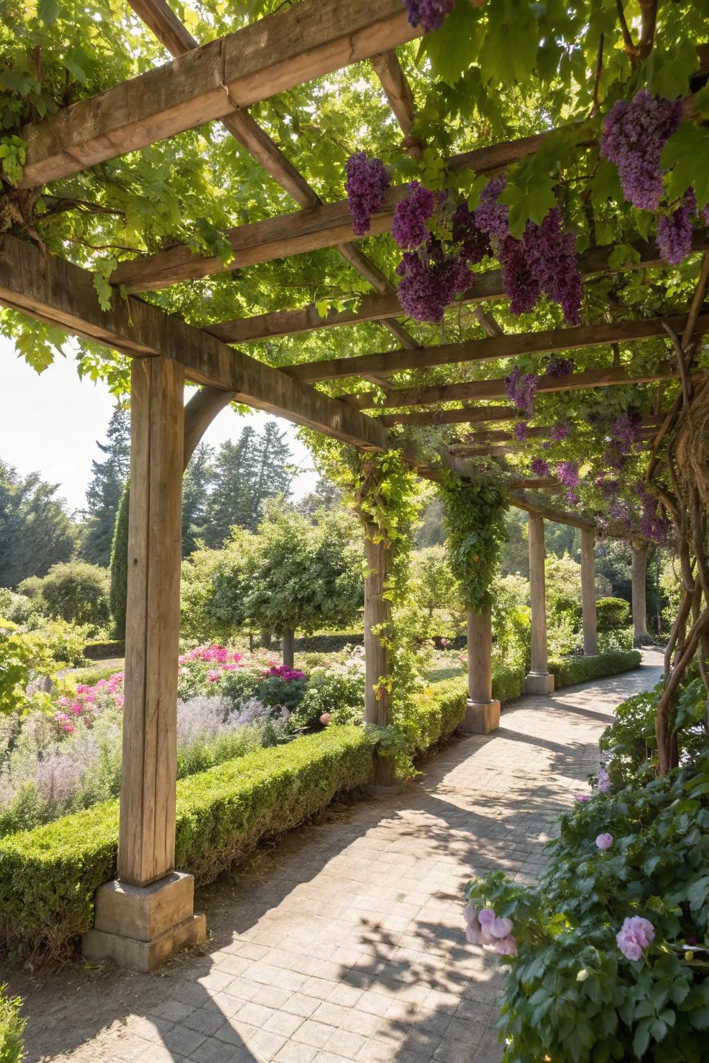 Cedar trellises present sturdiness with an inviting, organic aesthetic.