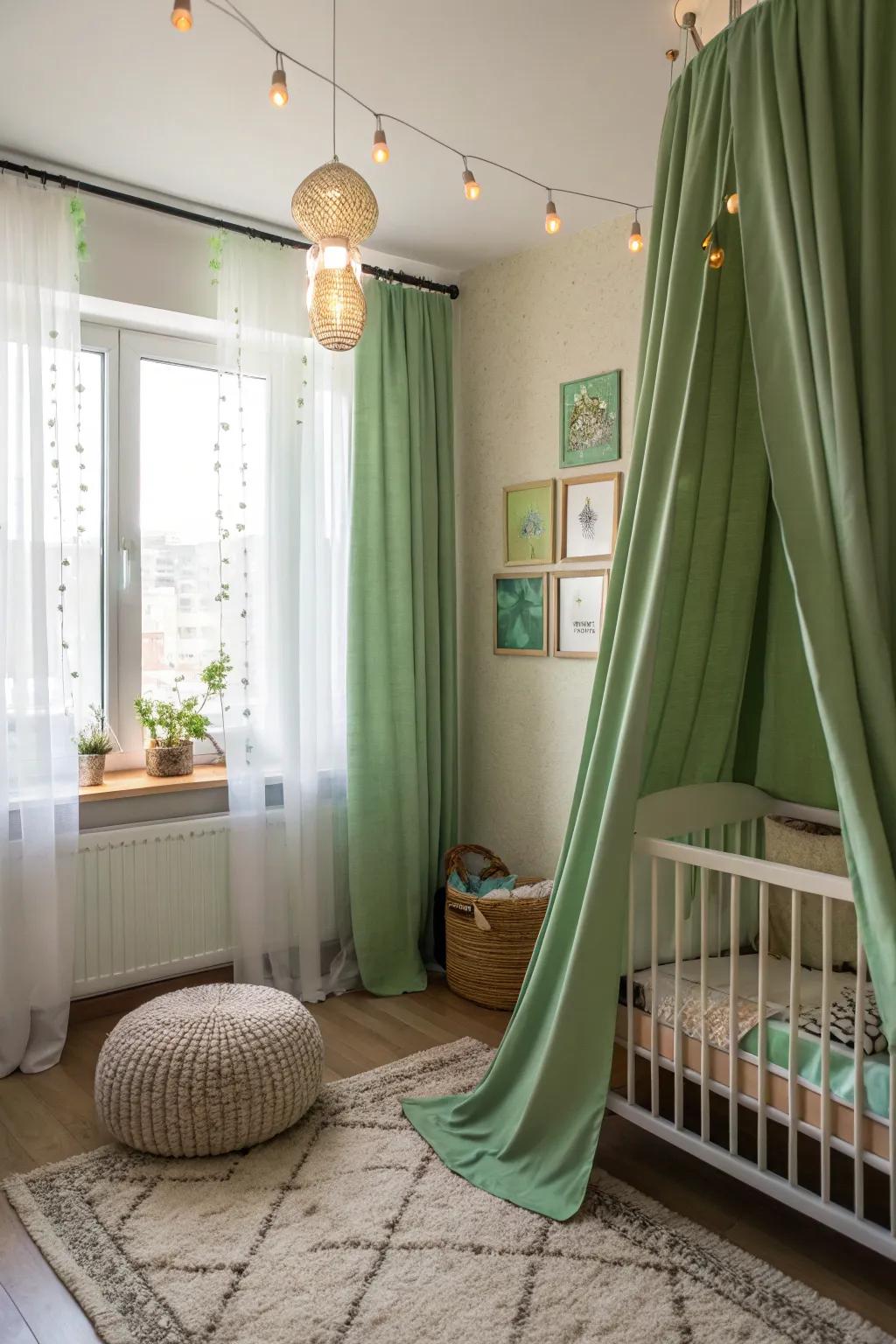 Layered window hangings add thickness and manage light effectively.