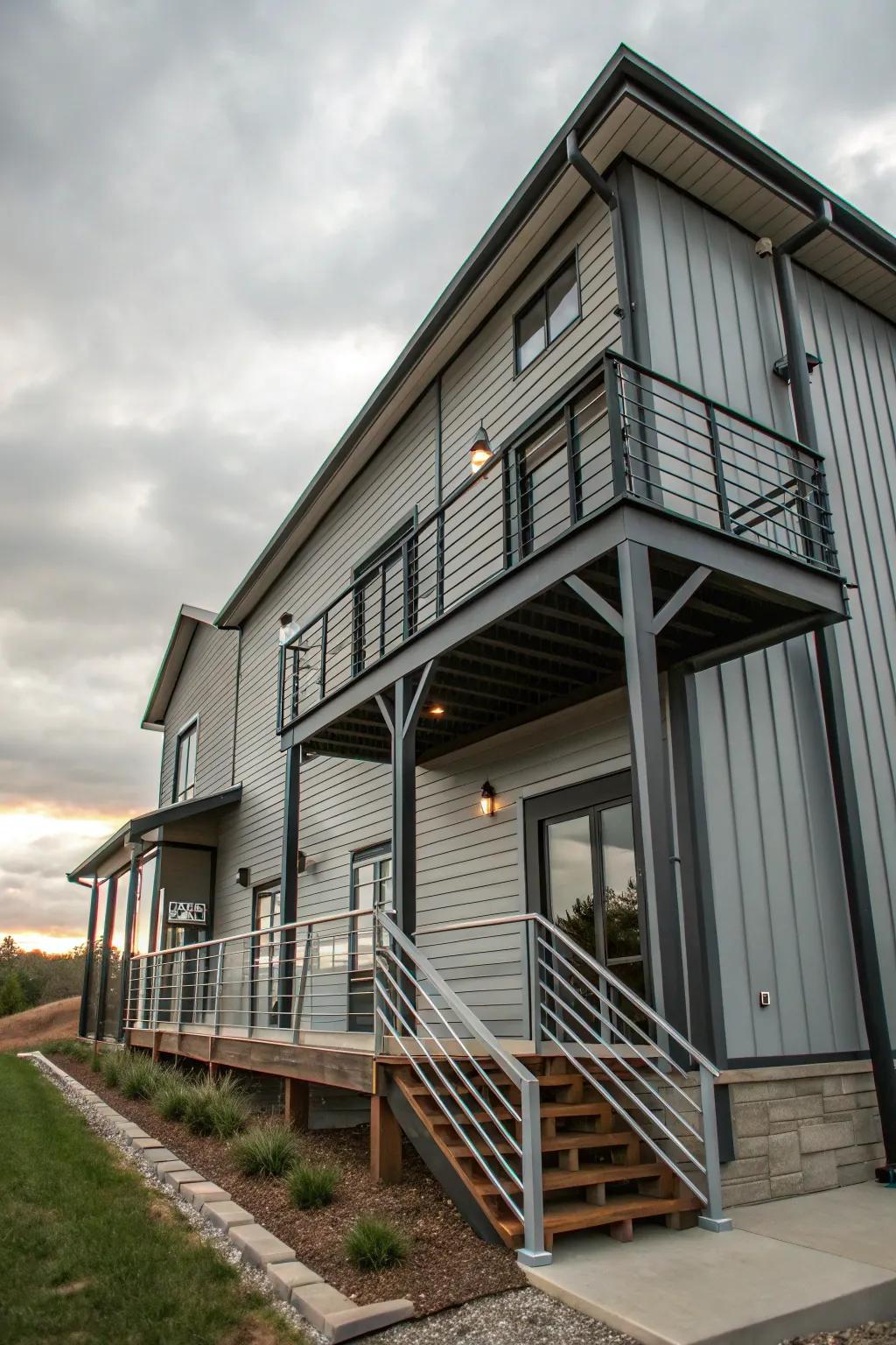 Grey and metallic highlights create an industrial and modern aesthetic.