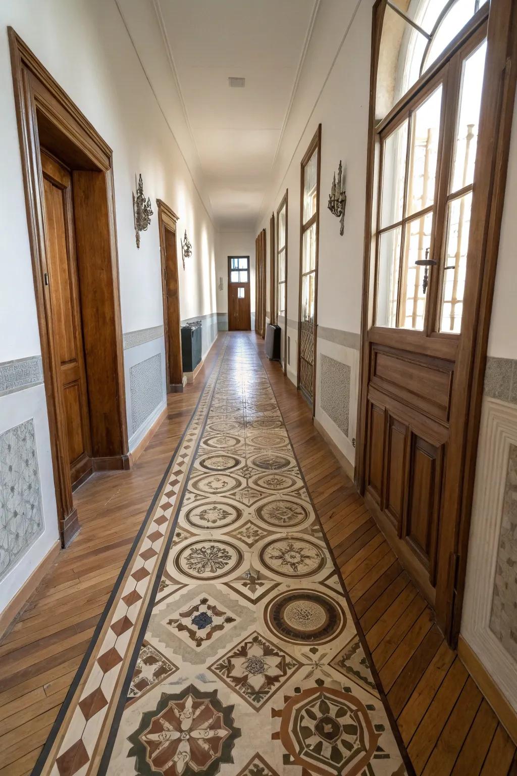 Mixing floor textures can add depth to your hallway.