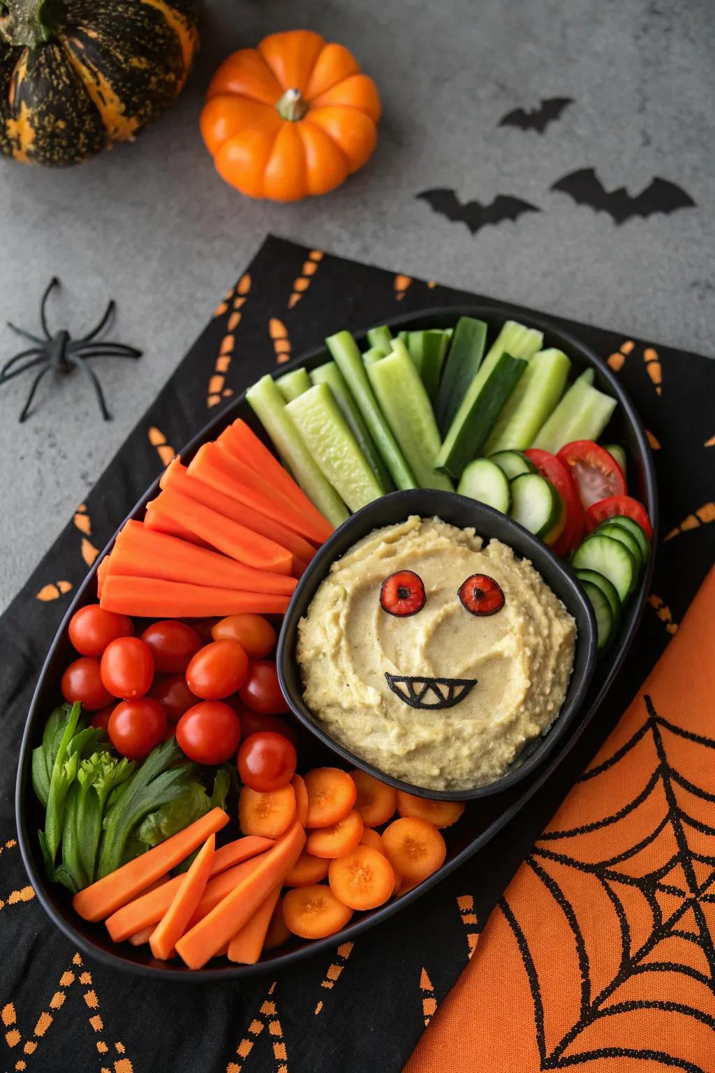 Vampire veggie platter that's both healthy and spooky.