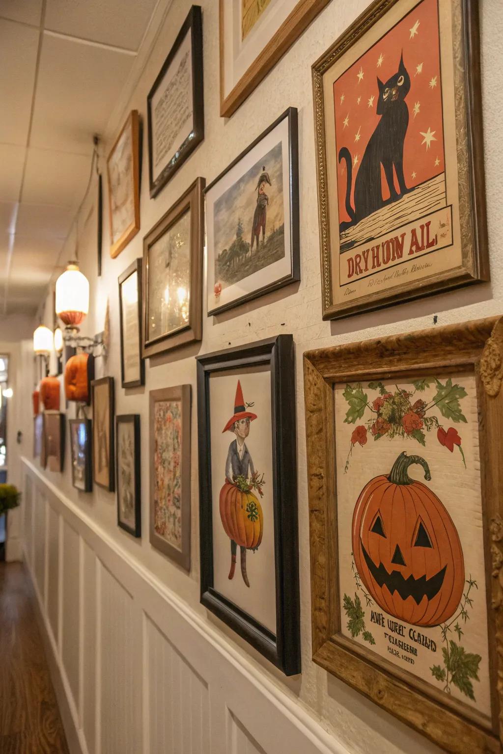 Vintage prints lend a nostalgic touch to Halloween decor.