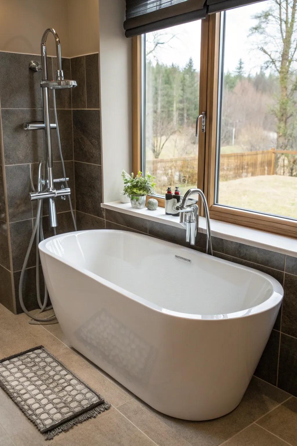 Fuse a hand shower with a tub spout for dual functionality.