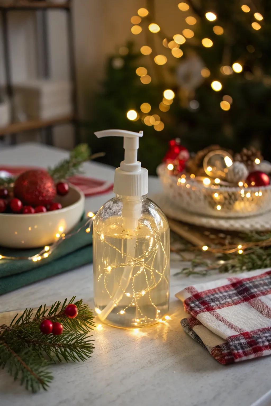 Hand soap illuminated with twinkling luminaries