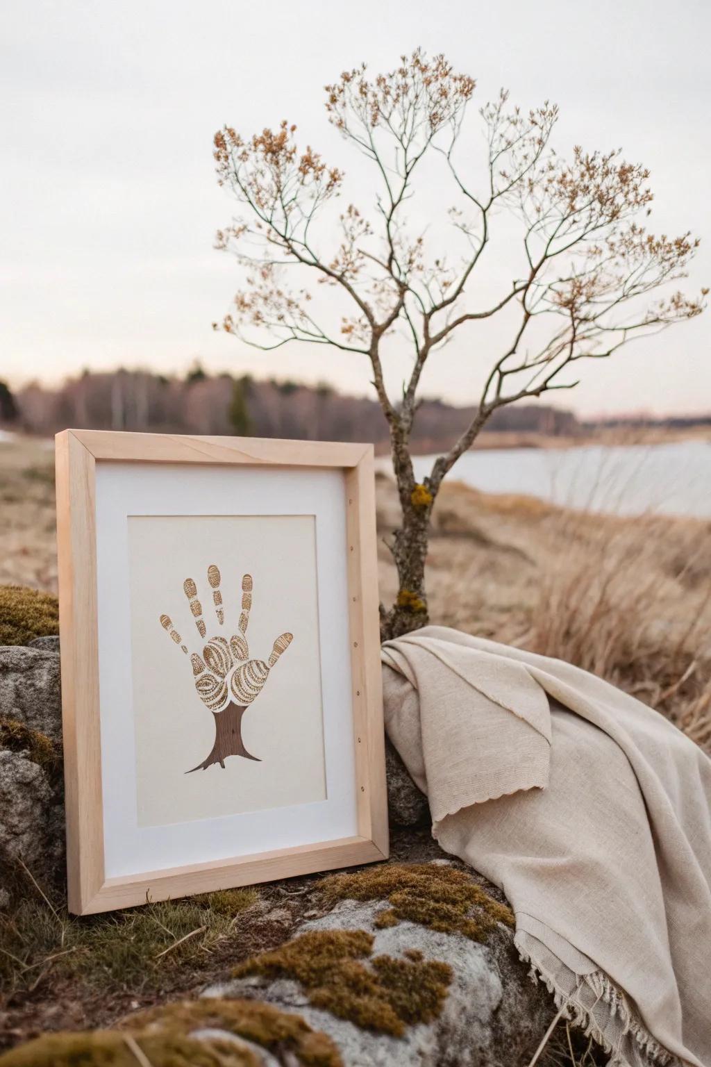 Bring nature indoors with this charming handprint woodland art, perfect for a touch of minimalist elegance.