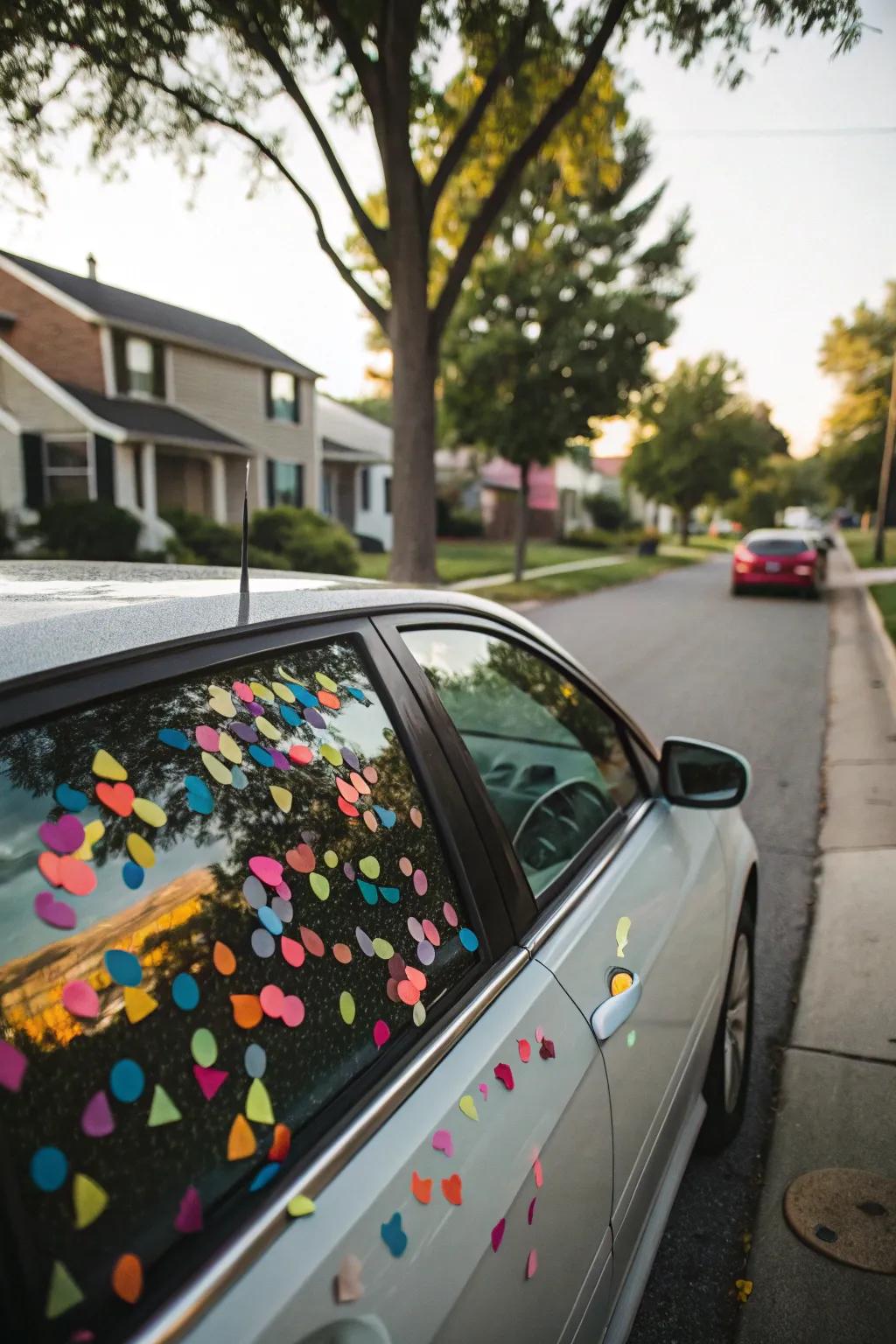 Confetti blueprints evoke a jubilant and celebratory atmosphere.