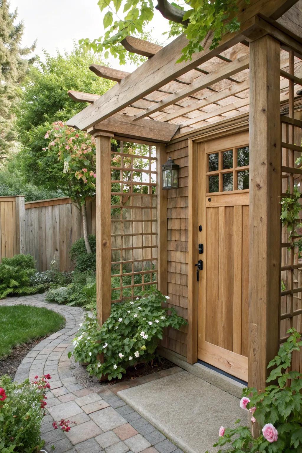 A frame hides a secret entrance in the garden.