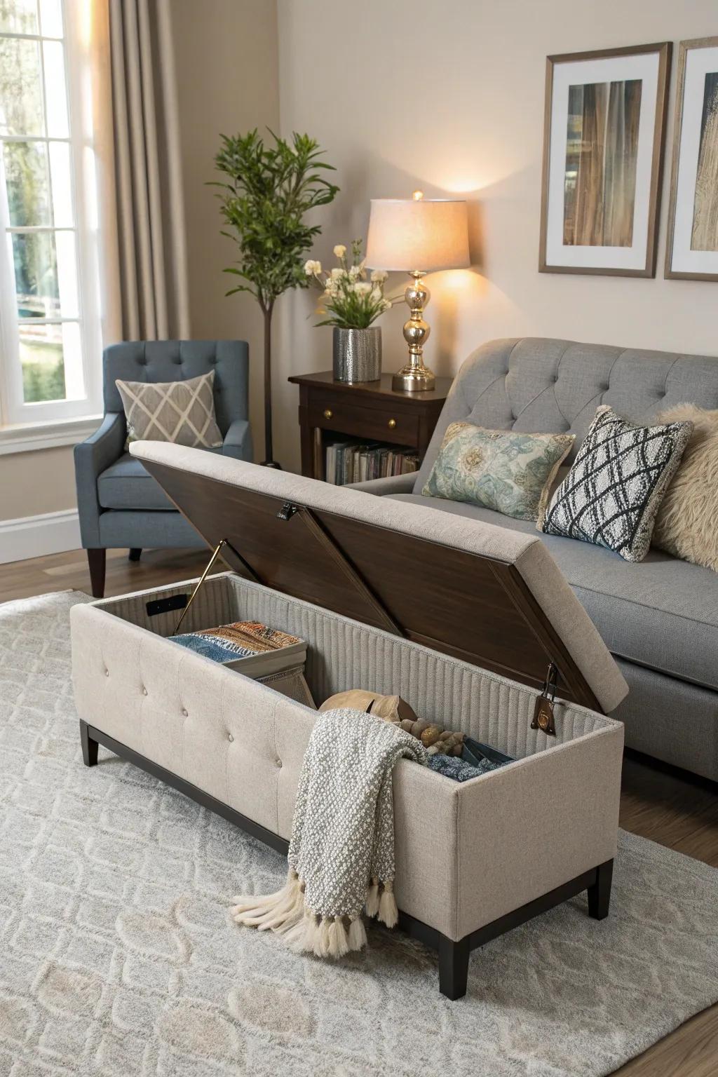 Choose furniture that serves as a hamper when you need it.