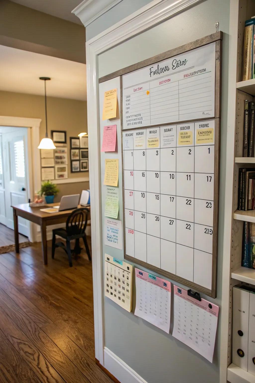A central command post retains timetables and duties conspicuously and manageably.
