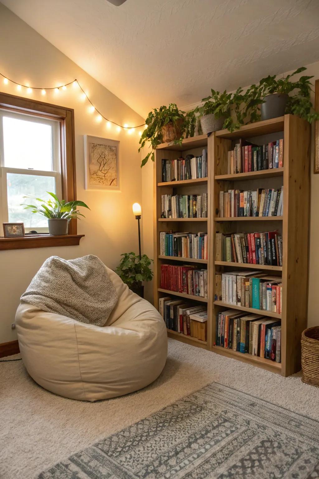 A reading nook provides a quiet space for focused learning.