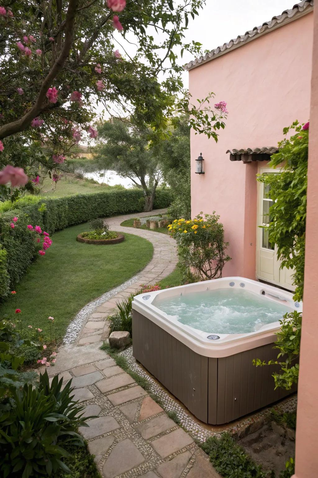 Mild tones cultivate a serene and reposeful hot tub milieu.