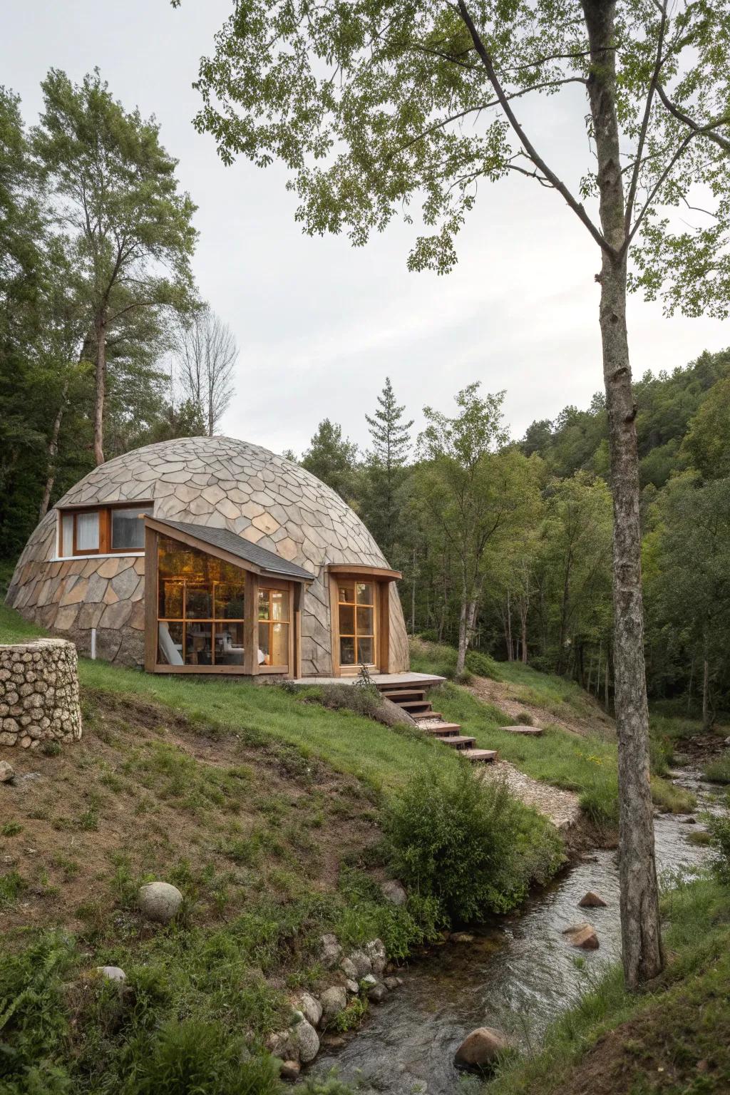 An earth-formed dome merging into its surroundings.
