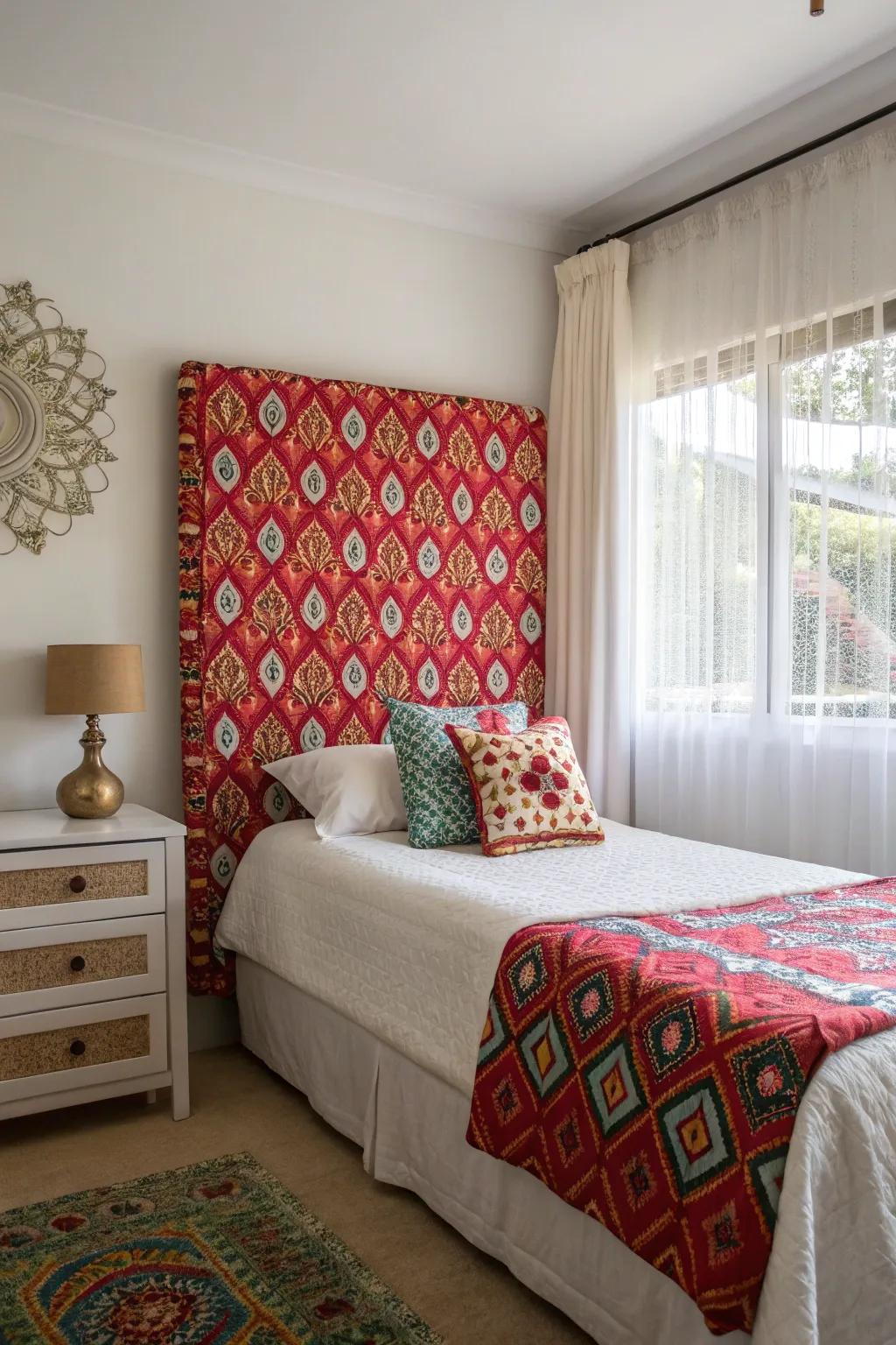 A focal point in this space is a bold headboard.