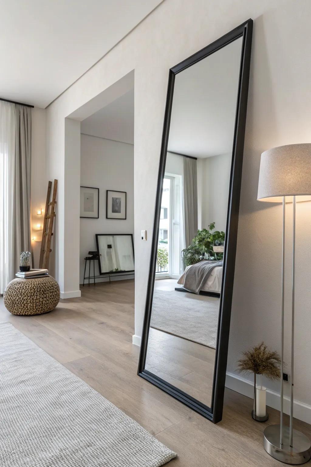 A minimalist mirror adds calm and sophistication to any space.