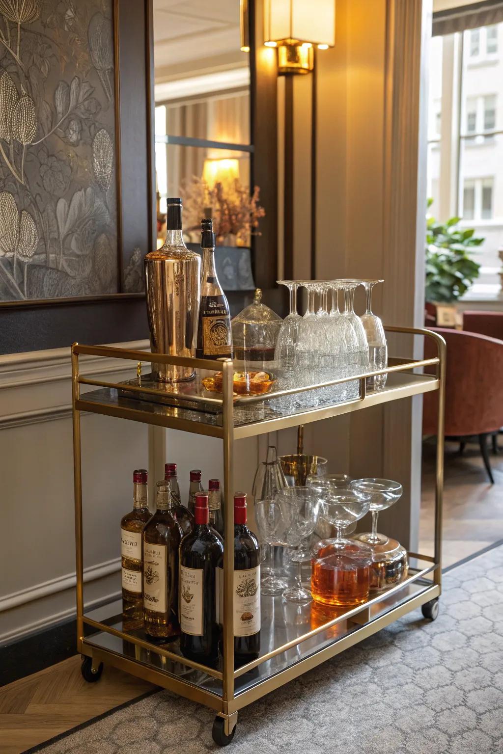 Combine style and purpose with a trendy corner serving station.