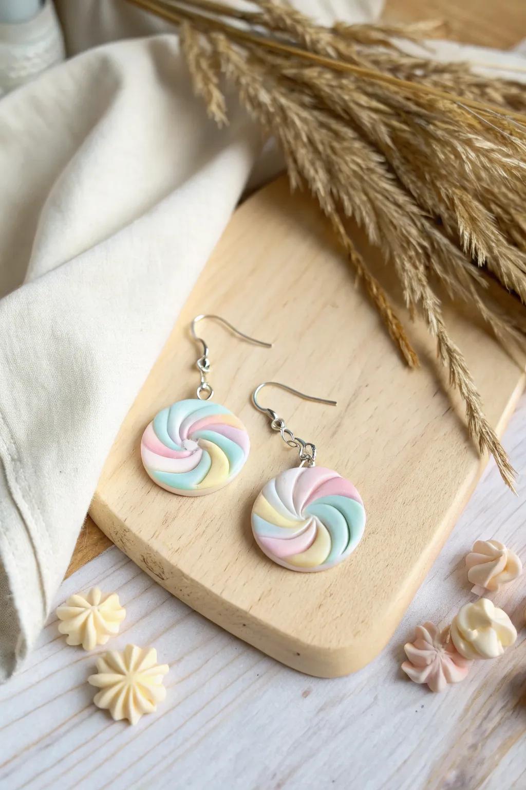 With these swirled confectionery color clay earrings, you may add a sense of sweetness to your style.
