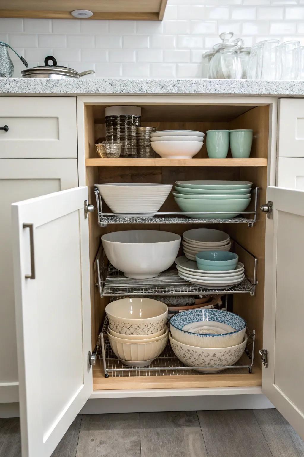 Stacking maximizes the available space in your cabinets.