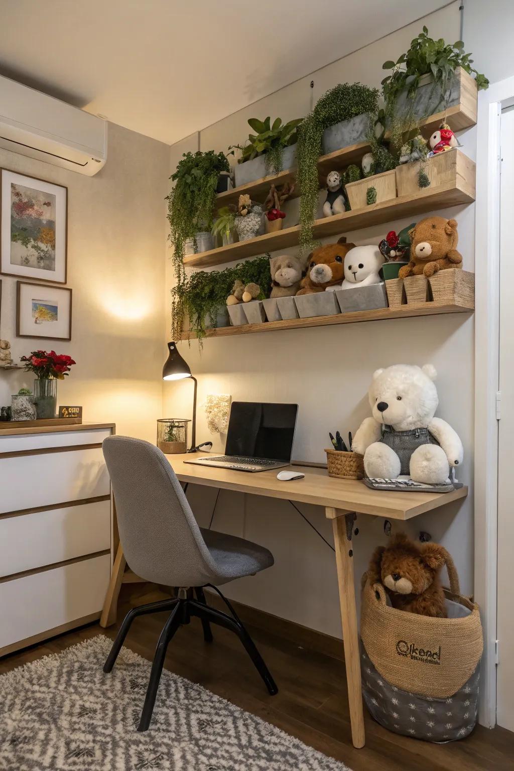 Wall planters provide a whimsical display for soft companions.