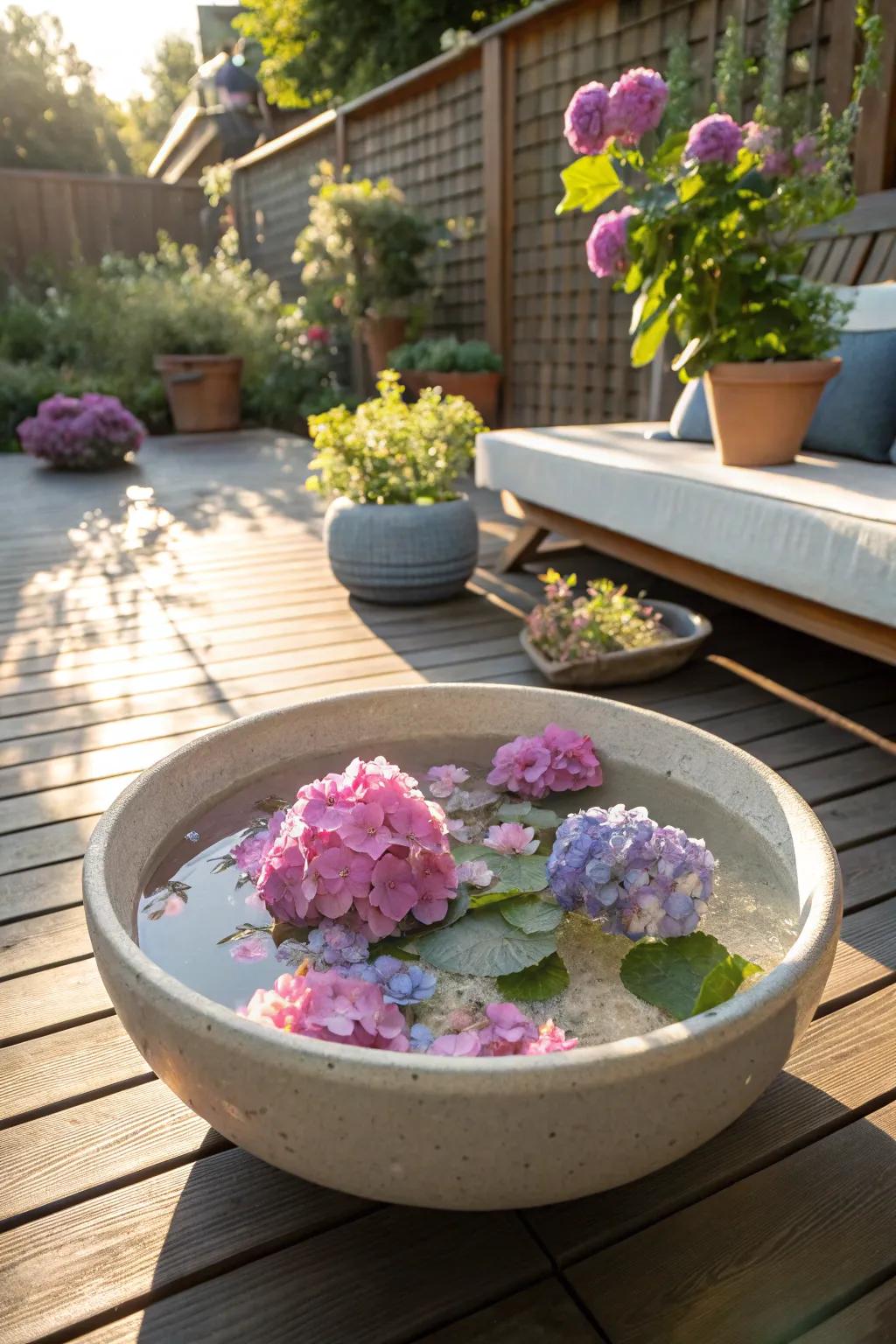 Drifting hydrangeas fashion an ethereal, summery sensation.