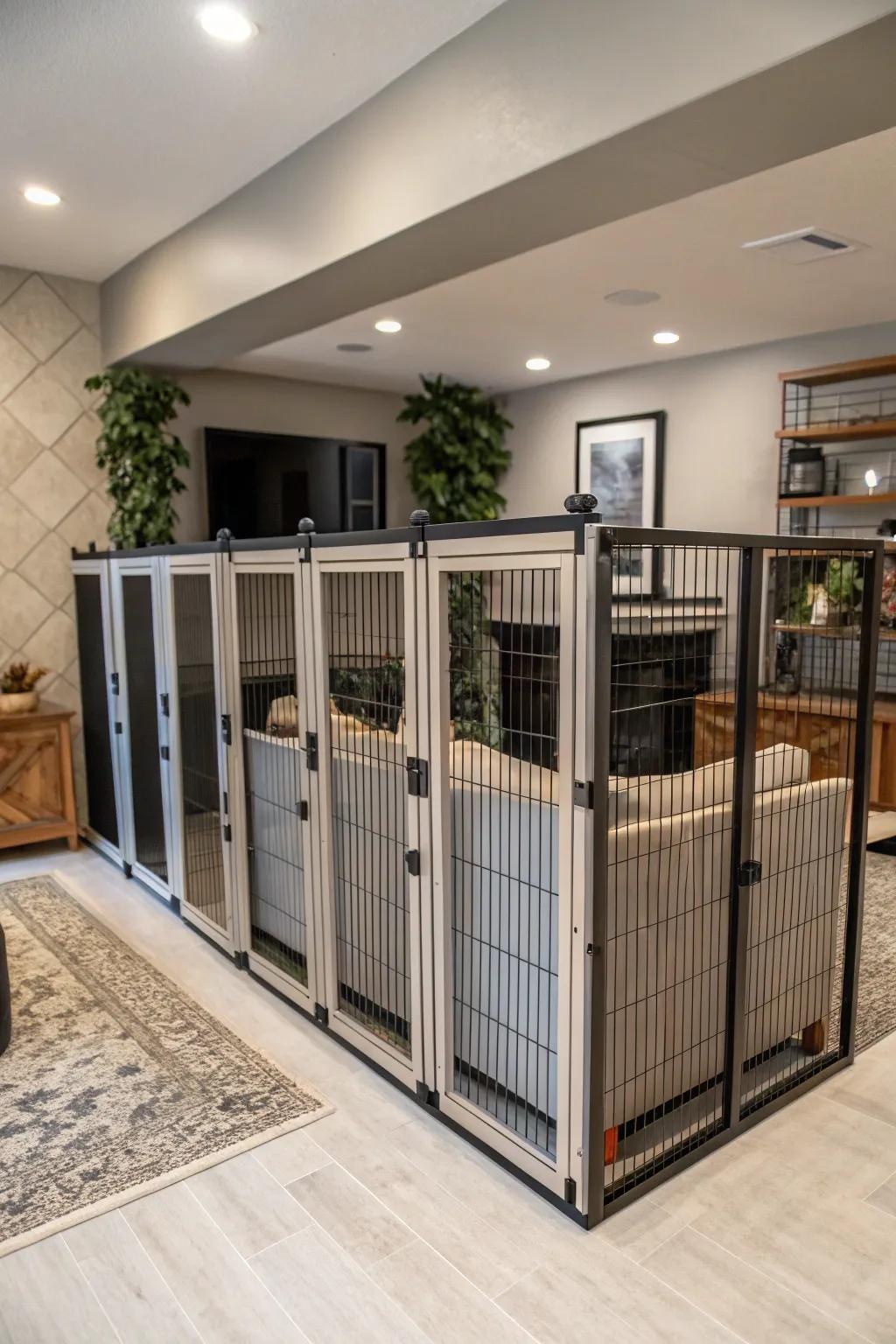 Adaptable layouts: modular segments for a flexible kennel solution.