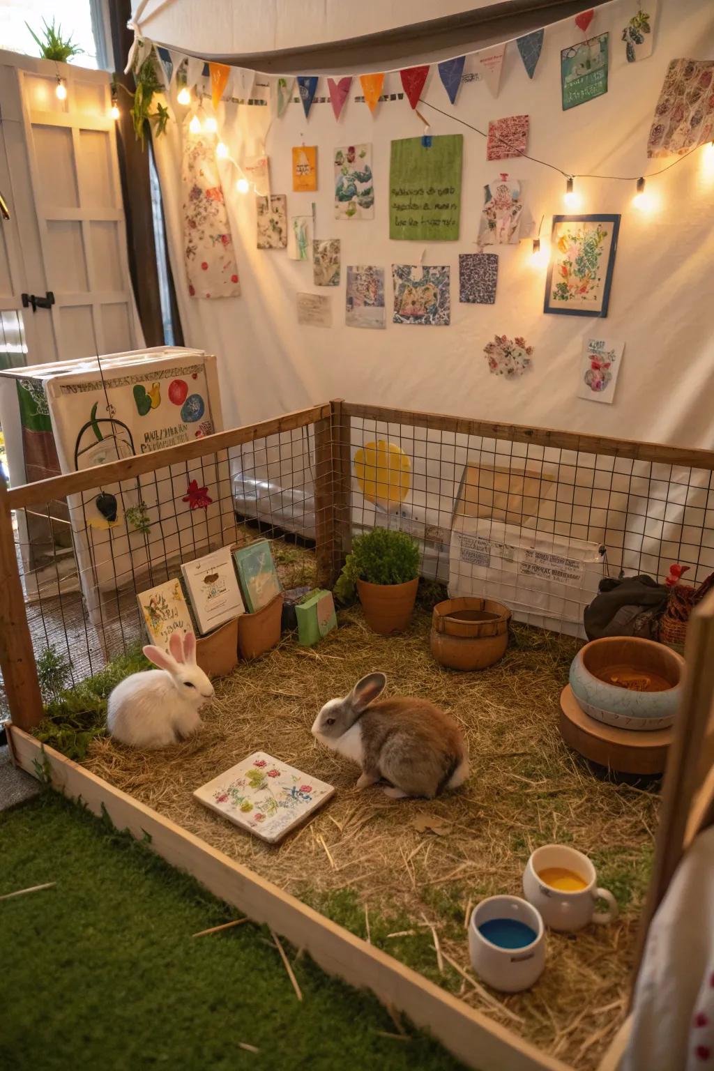 Artistic touches add personality to your rabbit's space.