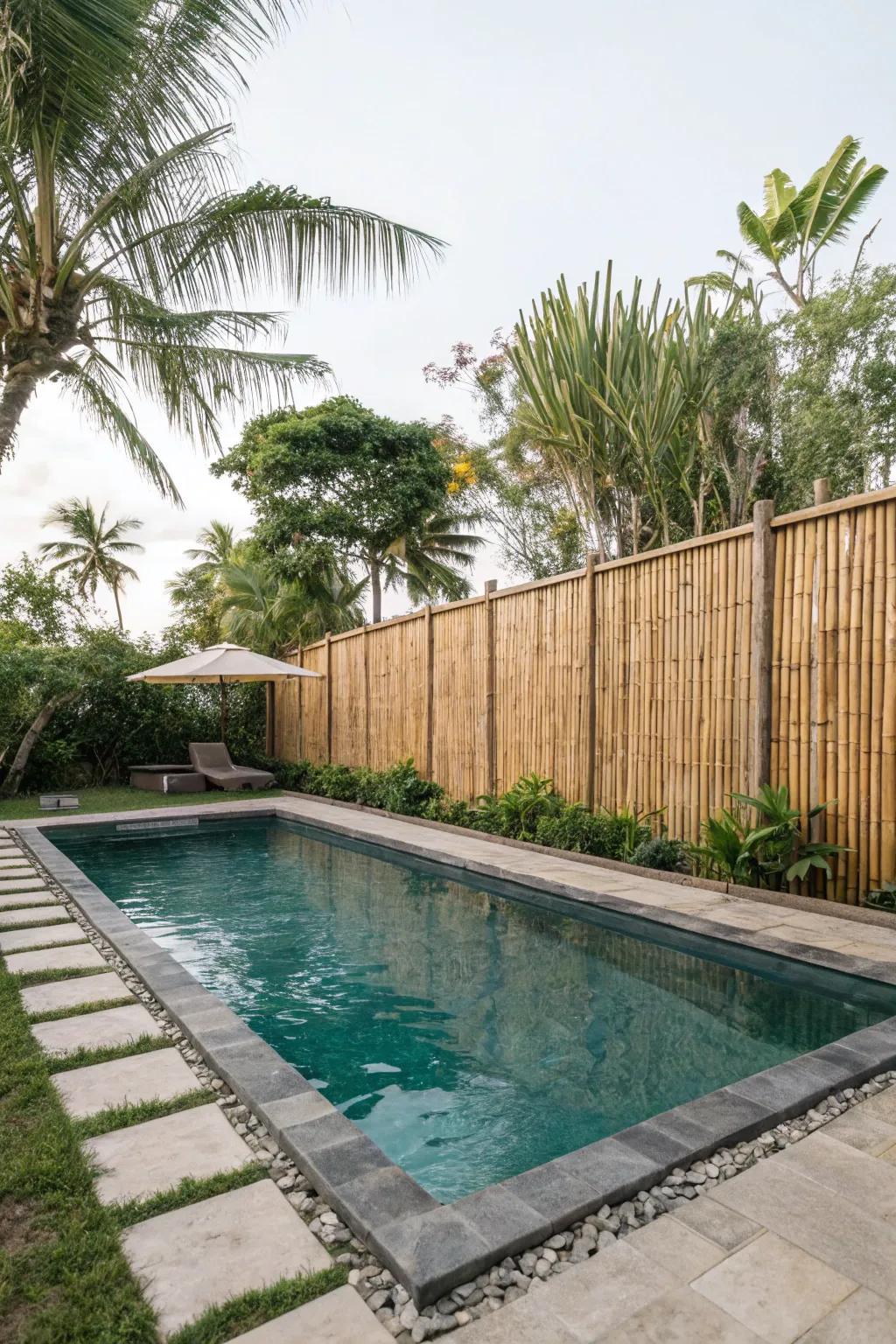 Cane perimeters introduce a tropical vibe to pool environments.