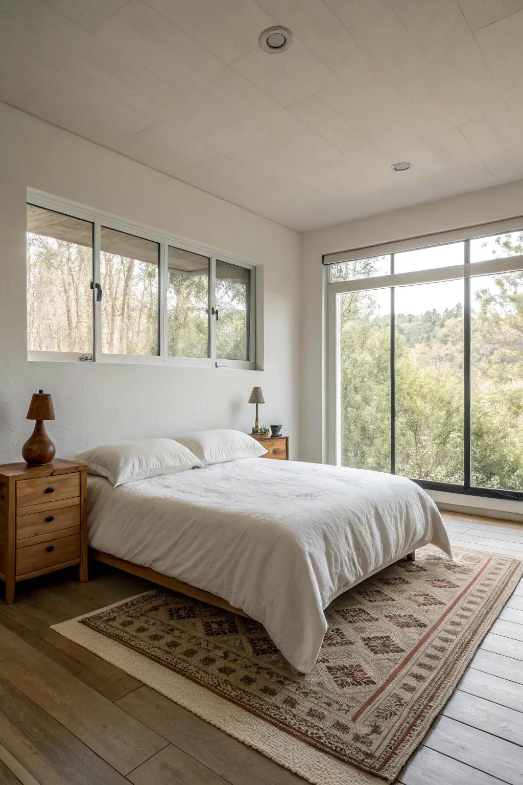 A simple bedroom creates a serene retreat.
