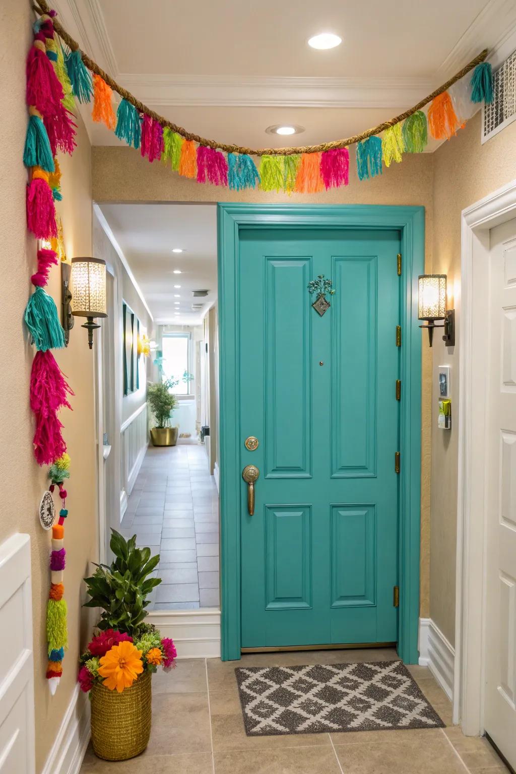 A radiant aqua entrance adding energy to the entryway.