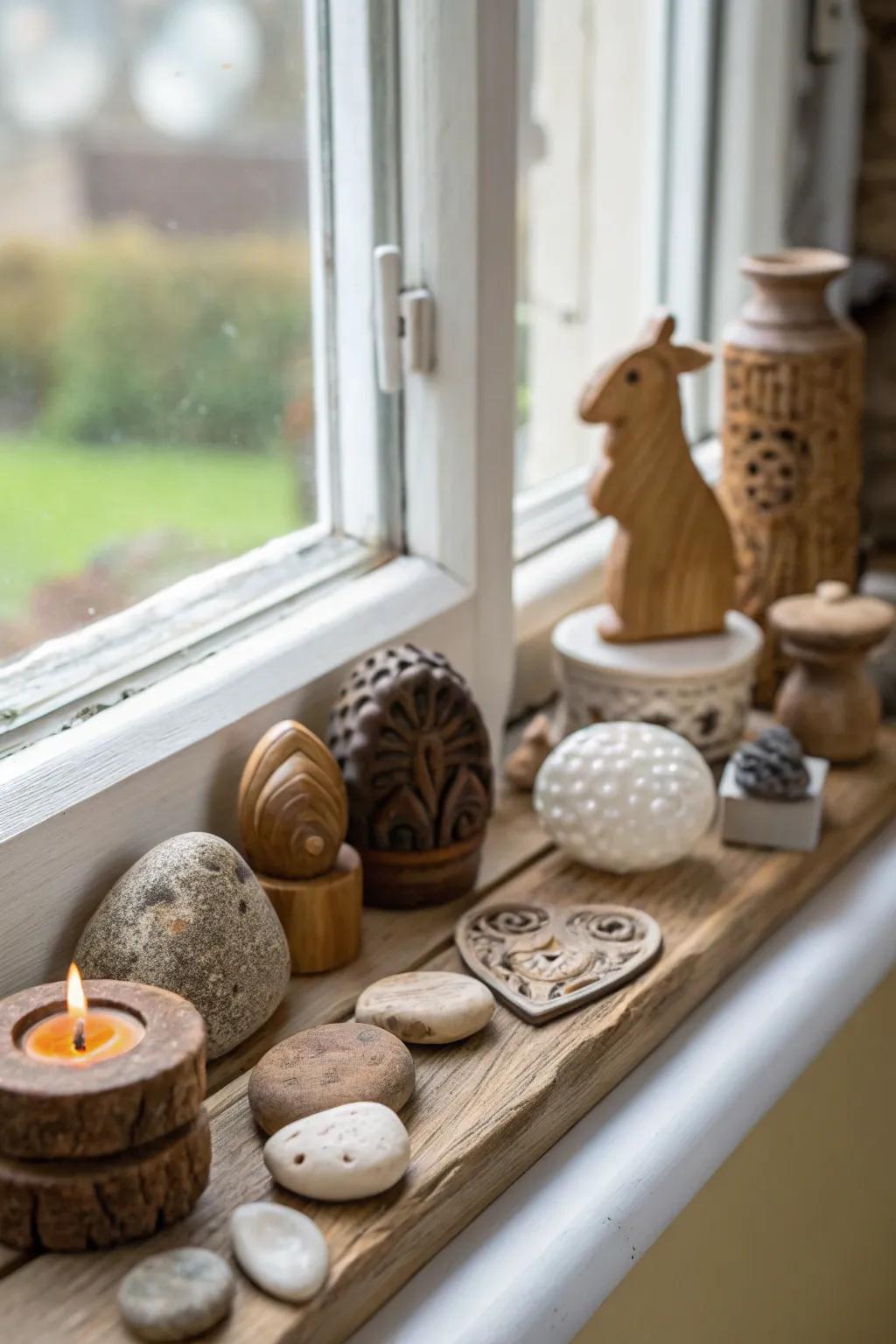 Natural materials add warmth and texture to any window sill.