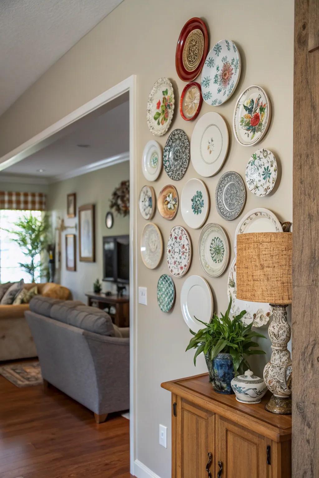 Ornamental wall plates can turn a simple wall into a point of focus.