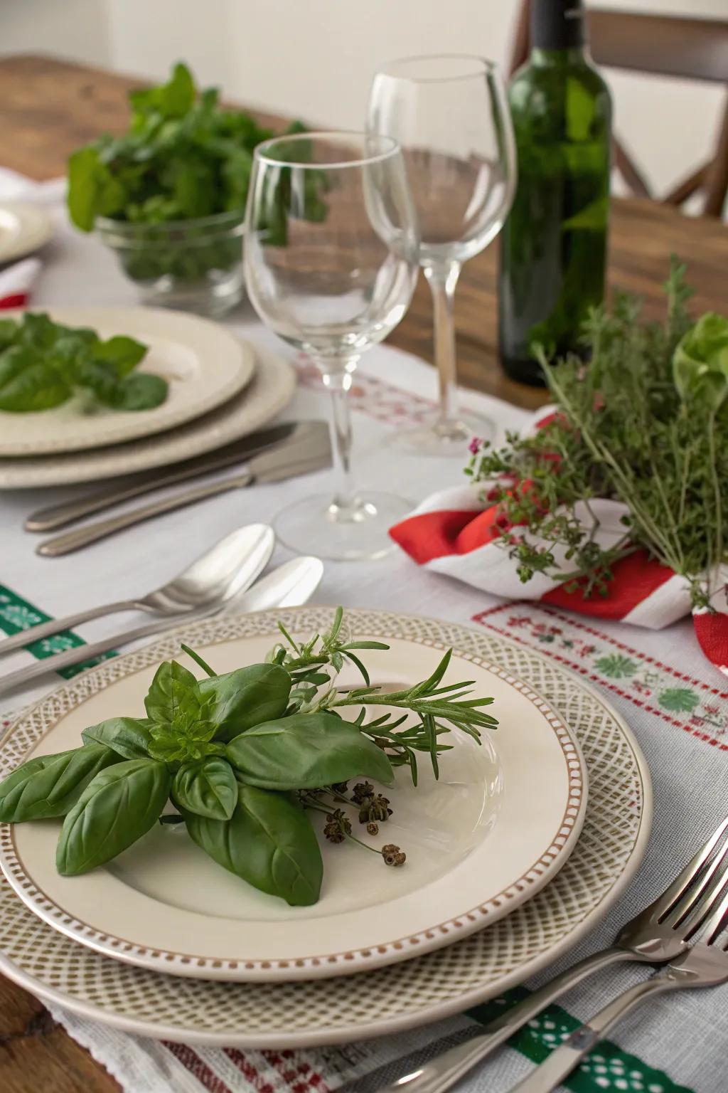 Herbs add a fragrant and decorative touch.