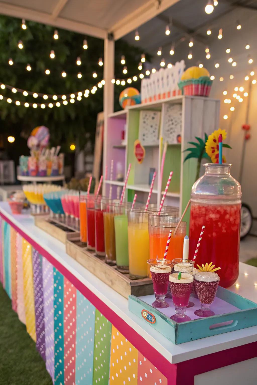 A themed cocktail station introduces a celebratory element.