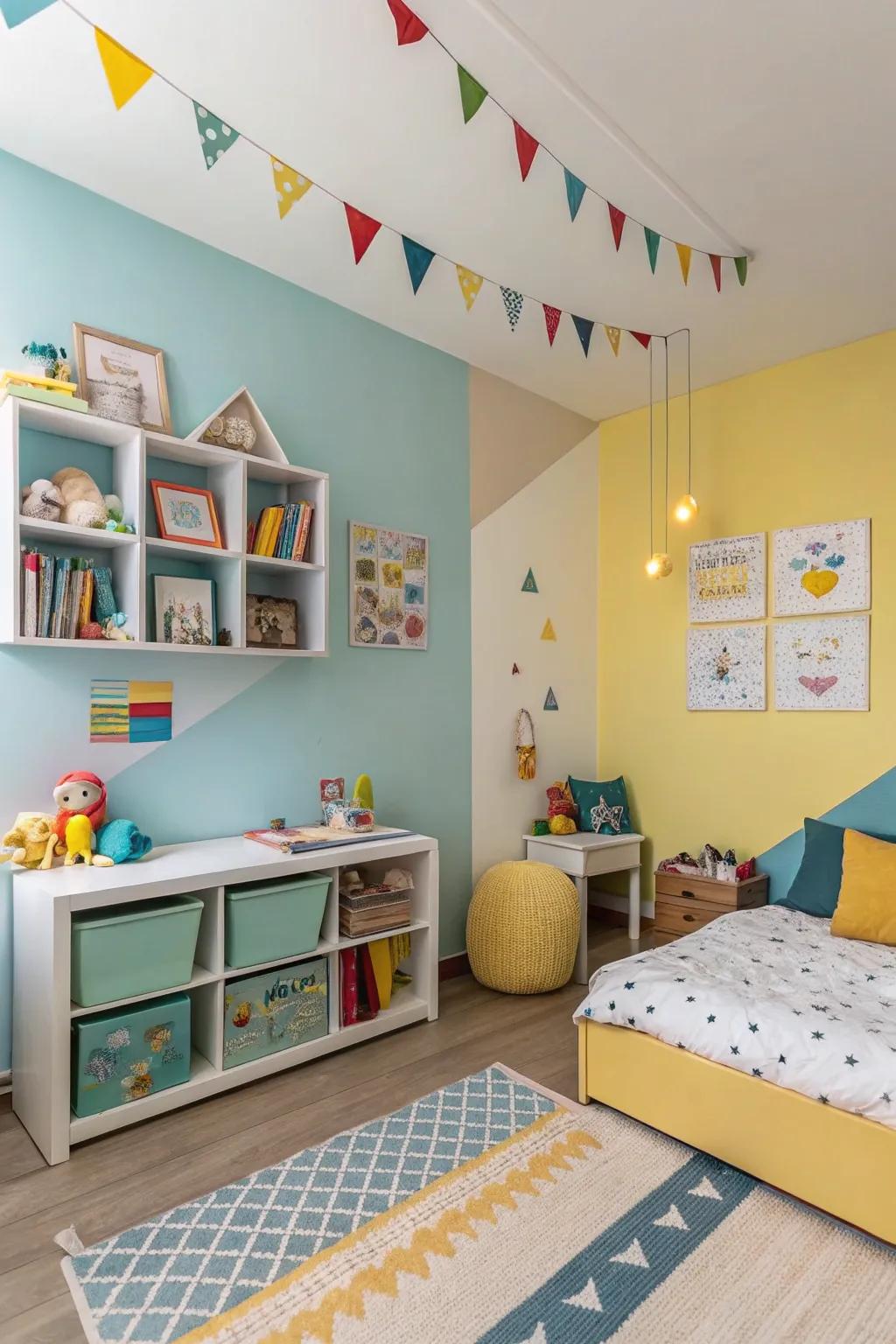 Dual-tone walls create dimension and visual interest.