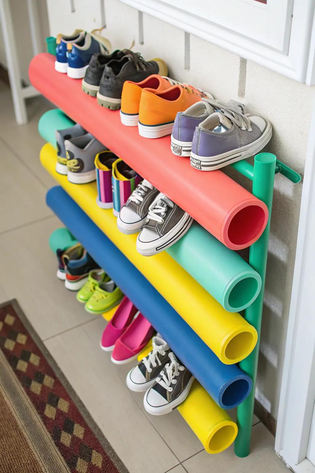 With PVC pipe shoe storage, embrace creativity.